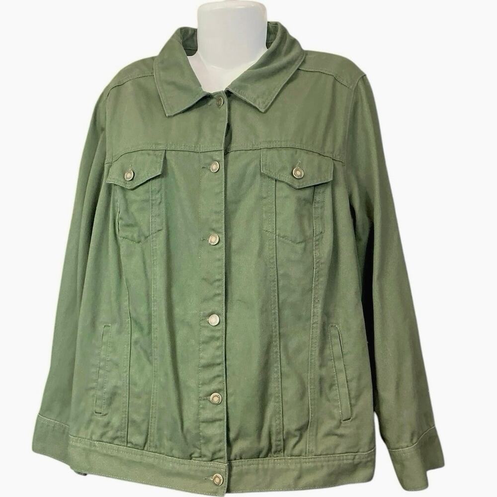Jessica London Women's Olive Green Button-Up 100% Cotton Denim Jacket | Size 20W - Picture 3 of 8